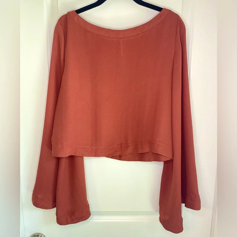 Free People Stars Aligned Bell Sleeve Crop Top Red Clay Size M